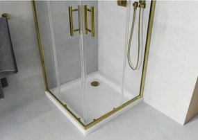 Mexen Rio cabina de duș pătrată 90 x 90 cm, transparentă, aurie + cadă Flat, albă - 860-090-090-50-00-4010G
