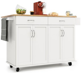 Insulă de bucătărie modernă cu blat pliabil, Alb | Aosom Romania