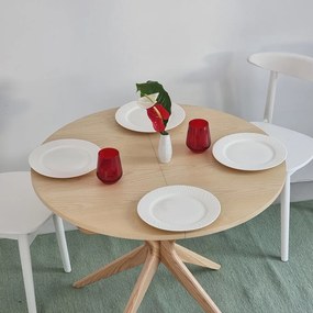 Masă de dining rotundă extensibilă din lemn de frasin cu blat suplimentar ø 90 cm Jubi – Ragaba