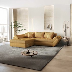 Colțar extensibil dumonde cu ladă de depozitare si sezut confortabil din spuma high-density, Loana Zoom Mustar 270x185 cm