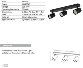 Plafoniera cu 3 spoturi GU10 LED Minimal negru