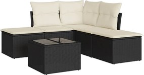 vidaXL Set mobilier de grădină cu perne, 6 piese, negru, poliratan