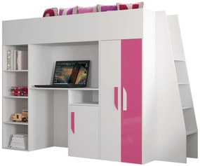 Pat pentru copii combinat 90 cm Puro 15 (alb mat + alb lucios + roz lucios). 1087095
