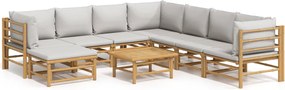 vidaXL Set mobilier de grădină cu perne gri deschis, 9 piese, bambus