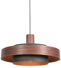 Lampă pendant retro stejar și negru cu interior auriu - Flinter