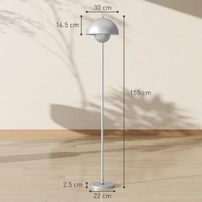 HOMCOM Lampă de podea pentru living modernă cu abajur în formă de bol, întrerupător de picior, soclu E27, fără bec, Ø30x155 cm Argintiu | Aosom Romania