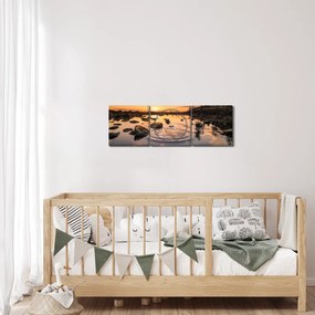 Tablou - Apus de soare la lac (cu ceas) (90x30 cm)