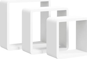 vidaXL Rafturi de perete cub, 3 buc., alb, MDF