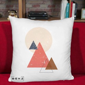 Perna Decorativa Geometric Munti si Soare, 40x40 cm, Alb Pufos, Husa Detasabila, Perna Inclusa, BEKZ®