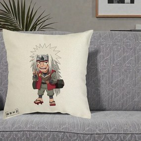 Perna Personalizata Naruto Jiraiya Sensei Chibi, 40x40 cm, Ecru, Husa Detasabila, Perna Inclusa, BEKZ®