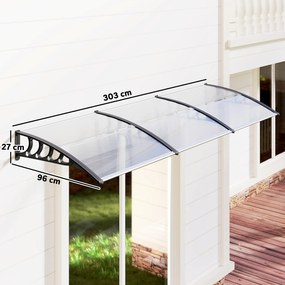 Outsunny Acoperiș din Policarbonat și Aluminiu pentru Balcoane, Ferestre și Uși, Pensilină Exterioară cu Suport din PP, 303x96x27 cm, Transparent