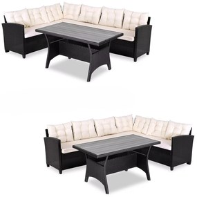 Deuba Set rattan Sedan - perne negre + albe