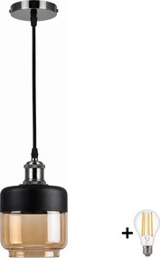 BRILAGI-LED Lustru suspendat pe cablu RETRO GLASS 1xE27/60W/230V Ø 14 cm negru/bej fumuriu