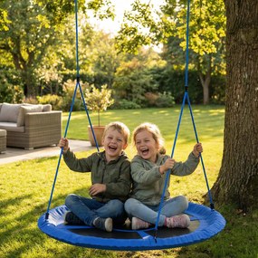 AIYAPLAY Leagăn tip cuib, leagăn pentru 2 copii cu corzi reglabile pe înălțime, șezut rotund Ø 80 cm, albastru | Aosom Romania
