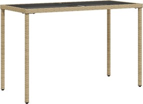 vidaXL Masă de grădină cu blat din sticlă bej, 115x54x74 cm, poliratan