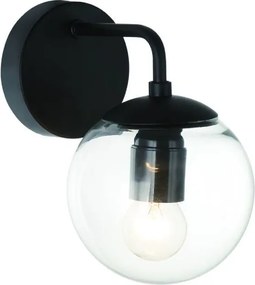 Aplica de perete neagra cu glob de sticla transparenta Bao