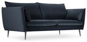 Canapea 3 locuri Agate cu tapiterie din catifea, picioare din metal negru, albastru inchis
