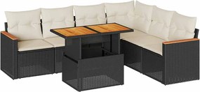 vidaXL Set canapele grădină perne 7 piese negru, poliratan/lemn acacia