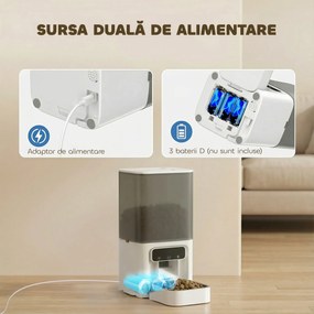 PawHut Distribuitor Automat pentru Pisici, 4.5L WiFi cu Timer, Programabil pentru 1-10 Mese, Hrănitor Automat cu Înregistrare Vocală și Alimentare Dublă pentru Pisici și Câini de Talie Mică | Aosom Romania