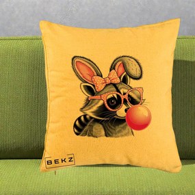 Perna Decorativa Raton cu Urechi de Iepure si Guma de Mestecat, 40x40 cm, Galben, Husa Detasabila, Perna Inclusa, BEKZ®