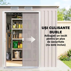 Outsunny Magazie Grădină pentru Unelte cu Acoperiș Înclinat, Metalică, Ușă Dublă și Fante de Ventilație, 213x130x172 cm | Aosom România