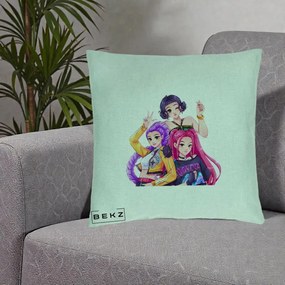 Perna Personalizata K-pop HUNTRX Trio Animat Fete Foto, 40x40 cm, Verde Menta, Husa Detasabila, Perna Inclusa, BEKZ®
