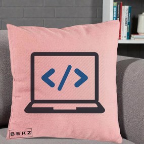 Perna Personalizata Laptop Cod HTML, 40x40 cm, Roz, Husa Detasabila, Perna Inclusa, BEKZ®
