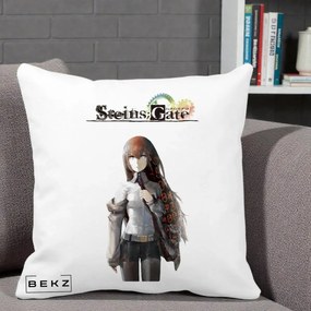 Perna Personalizata Steins Gate Kurisu Makise Anime, 40x40 cm, Alba Mata, Husa Detasabila, Perna Inclusa, BEKZ®