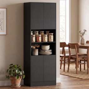 HOMCOM Cămară de bucătărie 170 cm, dulap cu raft reglabil, negru aspect lemn | Aosom Romania