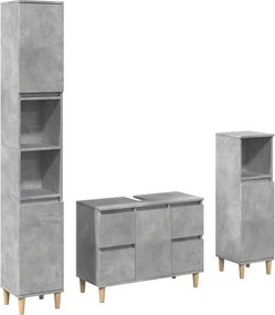 vidaXL Set mobilier de baie, 3 piese, gri beton, lemn compozit