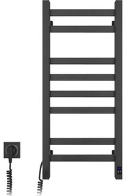 Radiator de baie tip scară AVANGARD, 251 W/230 V, 80,6 cm, IP44, negru, racord pe stânga, cu termostat
