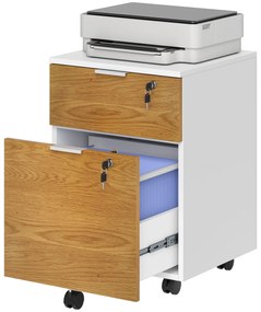 HOMCOM Cufăr de birou, mobilier de depozitare 2 sertare 2 bare pentru fișiere suspendate, cu cheie 2 chei 42x40x60 cm | Aosom Romania