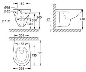 GROHE 39427000 - Vas WC suspendat BAU CERAMIC 368 x 531 mm ceramică/alb