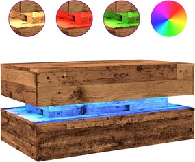 vidaXL Măsuță de cafea cu lumini LED, lemn vechi, 90x50x40 cm