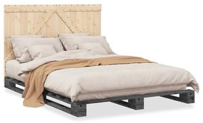 3281564 vidaXL Cadru de pat cu tăblie, gri, 140x200 cm, lemn masiv de pin