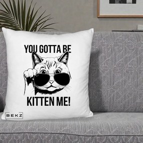 Perna Decorativa You Gotta Be Kitten Me!, 40x40 cm, Alb Pufos, Husa Detasabila, Perna Inclusa, BEKZ®