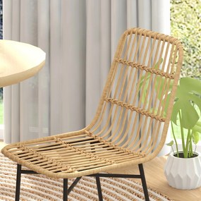 HOMCOM Set 2 Scaune pentru Bucătărie și Living Stil Boho, Scaune Moderne din PE Ratan și Oțel, 45x57x83 cm, Galben | Aosom Romania