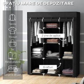 HOMCOM Dulap din Material Textil cu Bază Înălțată, 8 Rafturi și 2 Bare, 125x43x162.5 cm, Gri Închis | Aosom Romania