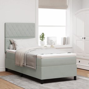 vidaXL Pat box spring cu saltea &amp; LED, gri deschis, 90x200 cm catifea