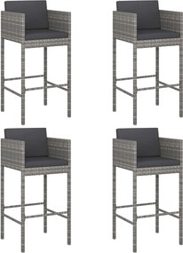 vidaXL Scaune de bar cu perne, 4 buc., gri, poliratan