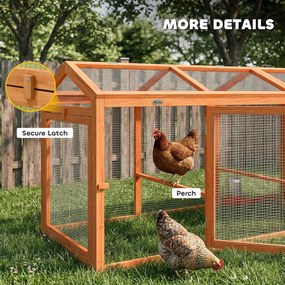 PawHut Adăpost exterior pentru găini cu bară de odihnă și uși duble, din lemn și metal, pentru 4 găini, 156 x 70,5 x 84 cm Portocaliu | Aosom Romania