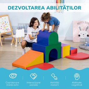 HOMCOM Set de Joc pentru Copii 1-3 Ani cu 7 Blocuri Multicolor în PU și EPE, 170x130x40 cm | Aosom Romania