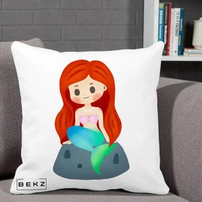Perna Personalizata Sirena Kawaii Roscat, 40x40 cm, Alba Mata, Husa Detasabila, Perna Inclusa, BEKZ®