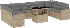 vidaXL Set canapele de grădină cu perne, 11 piese, bej, poliratan
