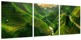 Tablou - Terase de orez Mu Cang Chai (cu ceas) (90x30 cm)