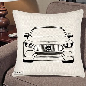 Perna Personalizata Mercedes-Benz Fata Linie, 40x40 cm, Crem Reliefat, Husa Detasabila, Perna Inclusa, BEKZ®
