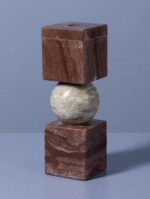 Sfeșnic din marmură maro cu forme geometrice suprapuse, bej-maro-vișiniu, finisaj glazurat, 26×7,5 x 7.5 cm, „Coloma"