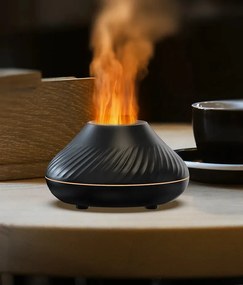 Umidificator cu difuzor de aroma cu flacara falsa 3D lumina de noapte cu 7 culori, difuzor de uleiuri esentiale si ceata rece cu ultrasunete, negru, 130 ml