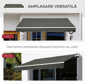 Outsunny Copertină Pliabilă pentru Exterior, Copertină Tip Roll-Up cu Deschidere Manivelă, 350x250 cm, Gri | Aosom Romania