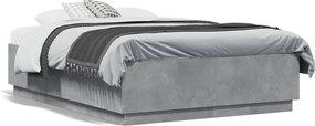 vidaXL Cadru de pat, gri beton, 135x190 cm, lemn prelucrat